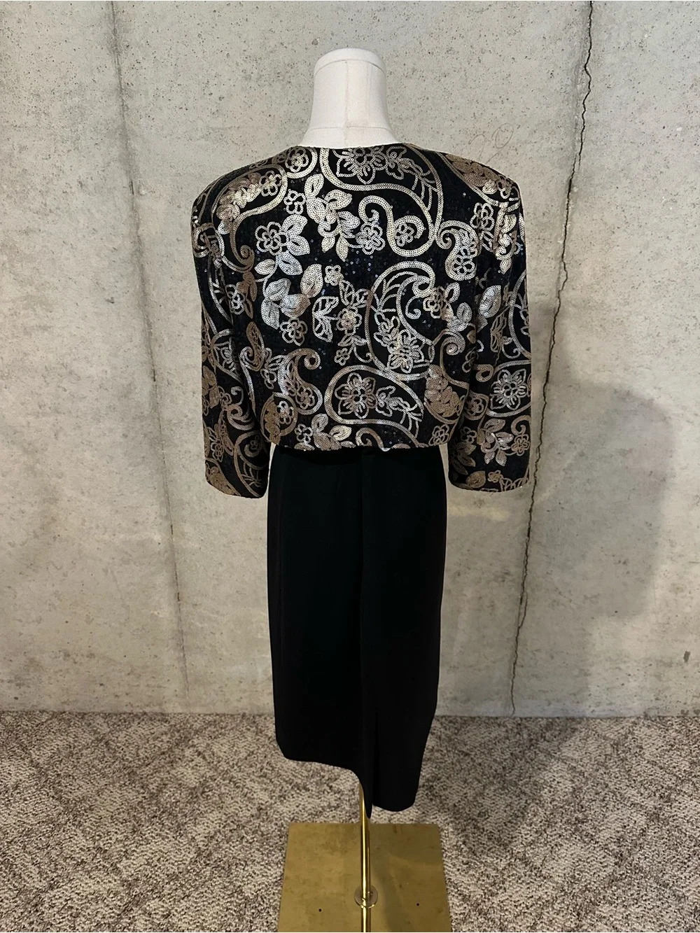 Alex Evenings Black & Gold Sequin Evening Jacket Cocktail Glam Size 14W - Picture 5 of 7